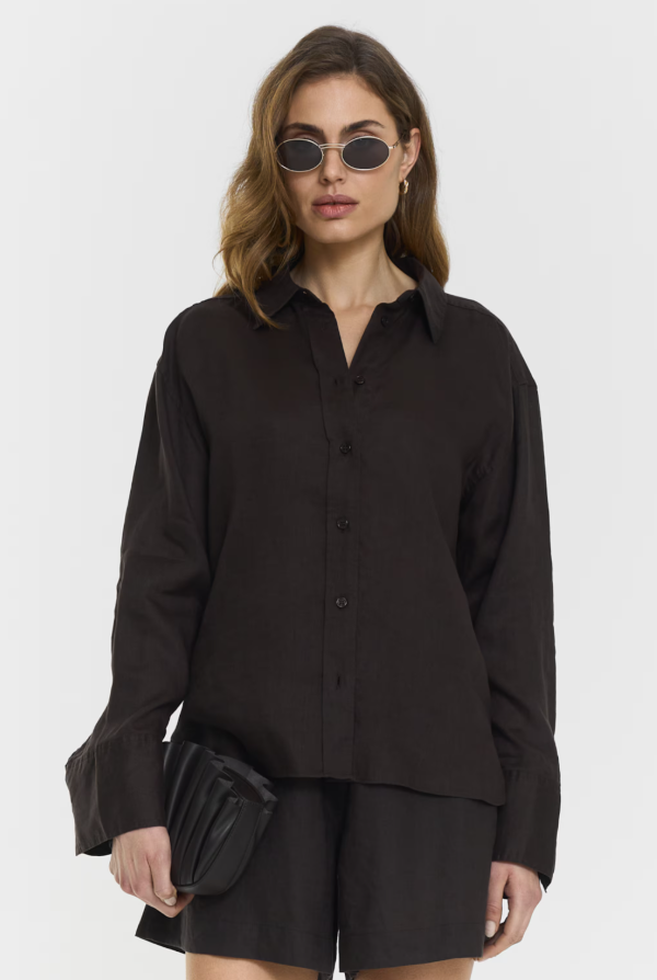 Camicia in lino color coffee Evianne
