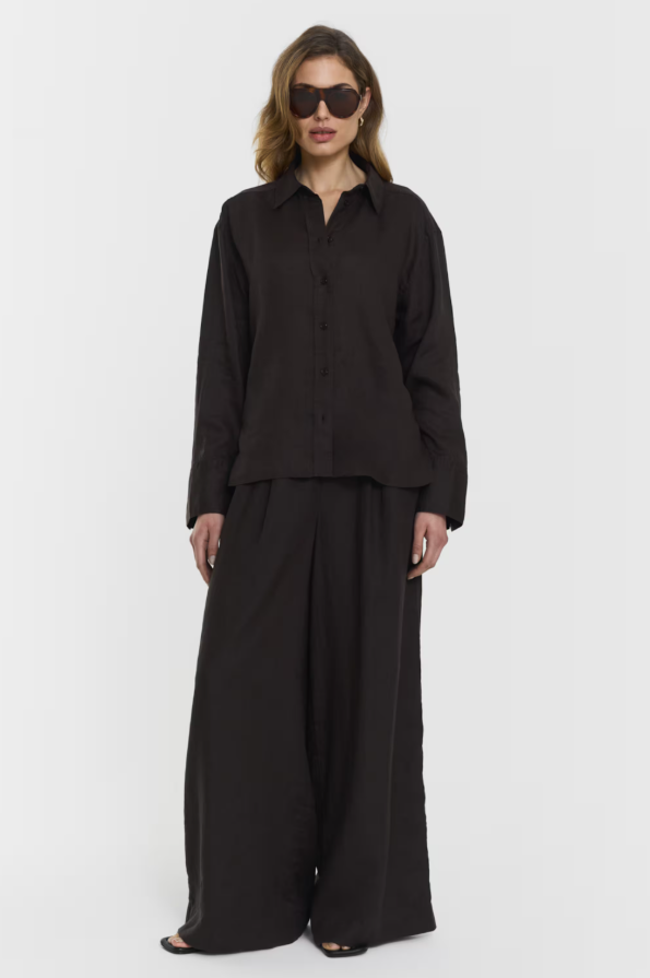 Camicia in lino color coffee Evianne