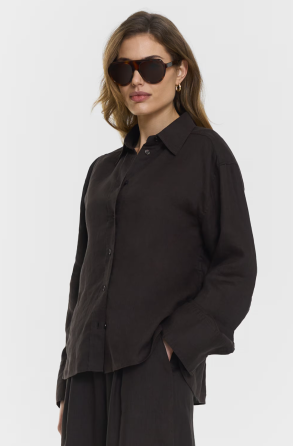 Camicia in lino color coffee Evianne