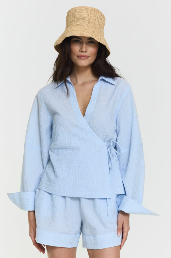 Camicia incrociata Mella a righe azzurro chiaro