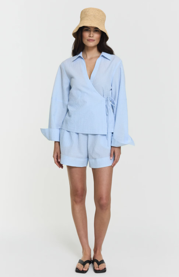 Camicia incrociata Mella a righe azzurro chiaro