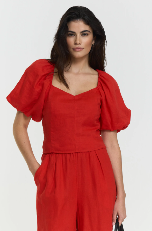Audrina Linen Top – Red