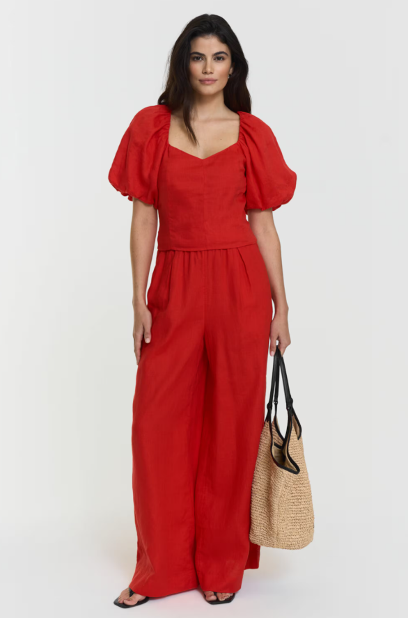 Audrina Linen Top – Red