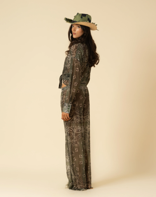Maxi Camicia Oversize Mesh Bandana Army