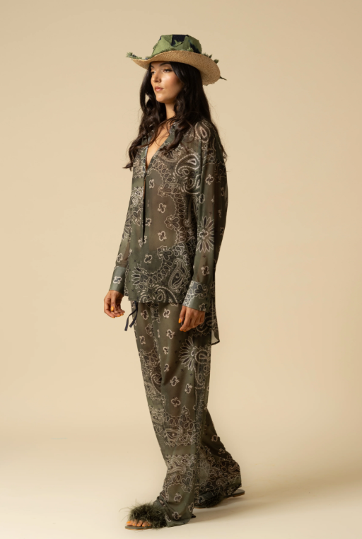 Maxi Camicia Oversize Mesh Bandana Army