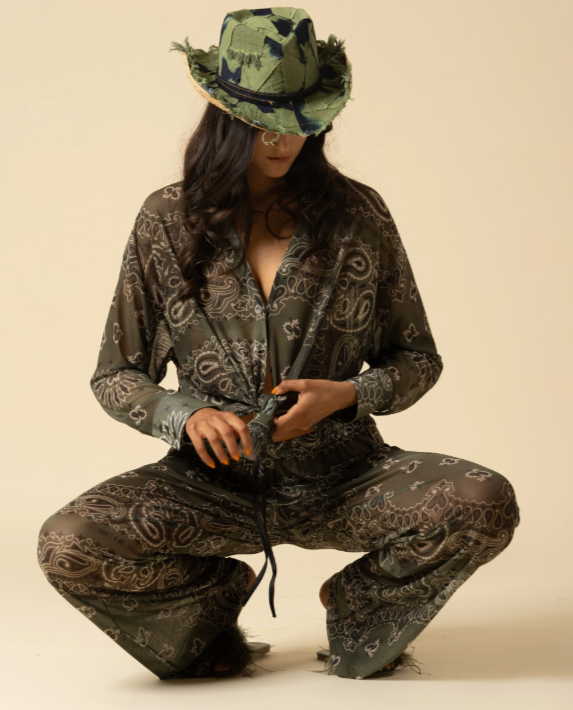 Maxi Camicia Oversize Mesh Bandana Army