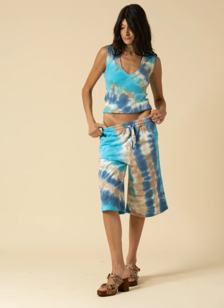 Top a Coste Tie-Dye Blue con Scollo a V