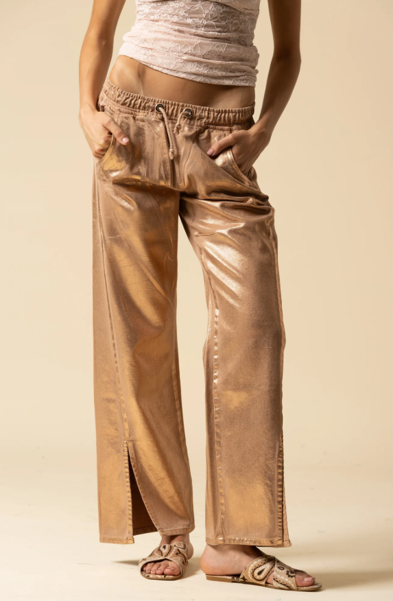 Jeans Laminato Bronzo con Spacchi