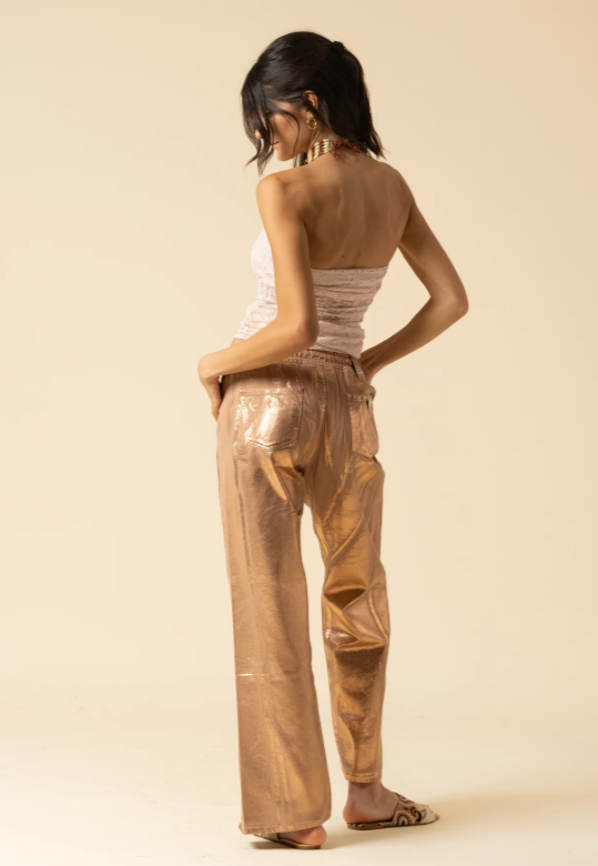 Jeans Laminato Bronzo con Spacchi