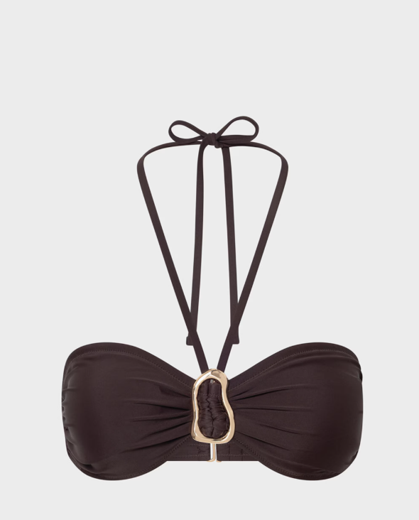 Top bikini fascia marrone con dettaglio gioiello