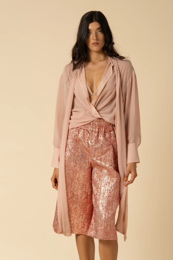 Camicia oversize in georgette con fiocco – rosa nude