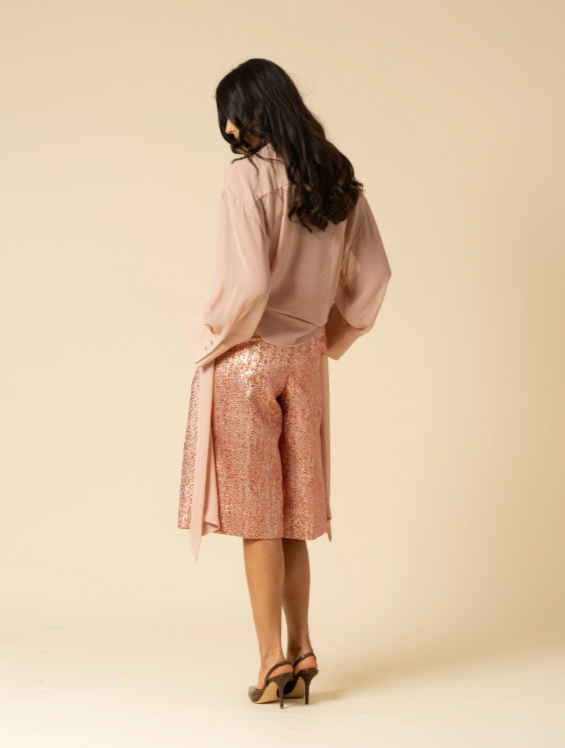 Camicia oversize in georgette con fiocco – rosa nude