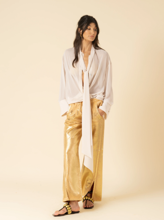 Camicia oversize in georgette con fiocco