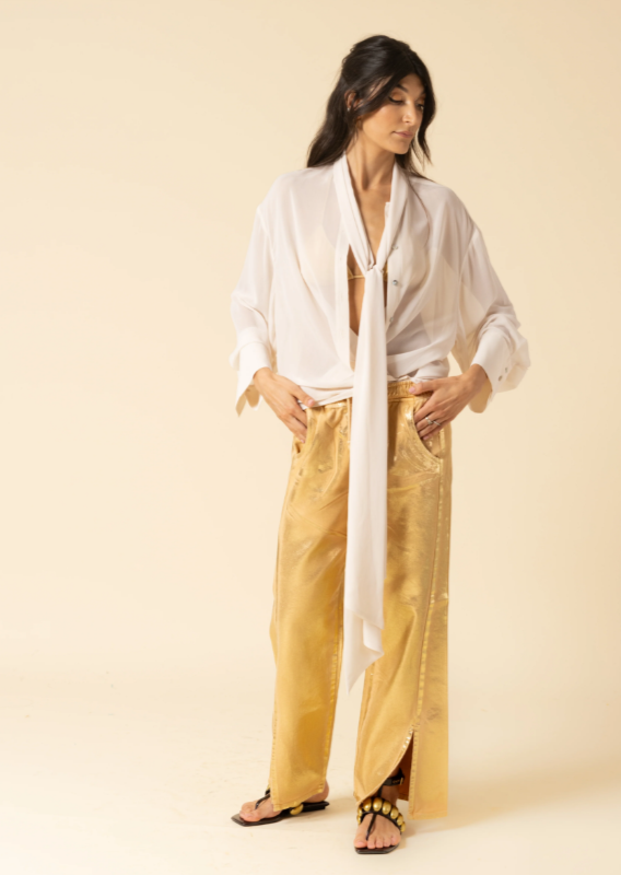 Camicia oversize in georgette con fiocco