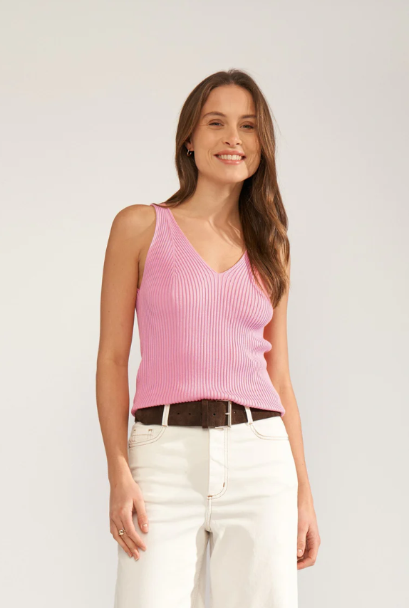 Top Nucerys a costine con scollo V fronte/retro
