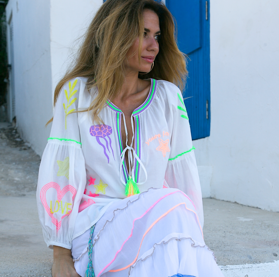 Blusa Ocean Ricamata Multicolor