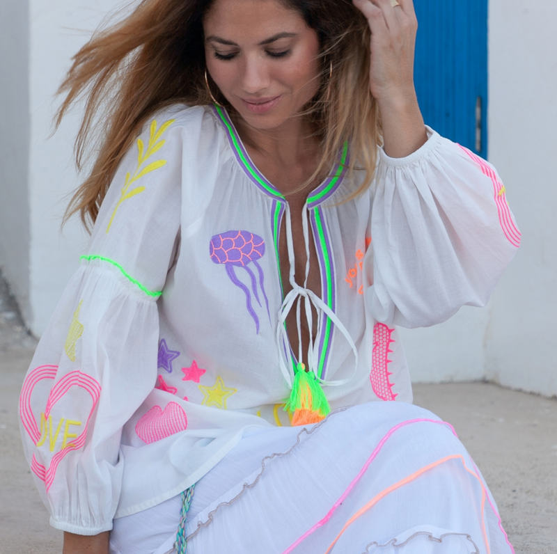 Blusa Ocean Ricamata Multicolor