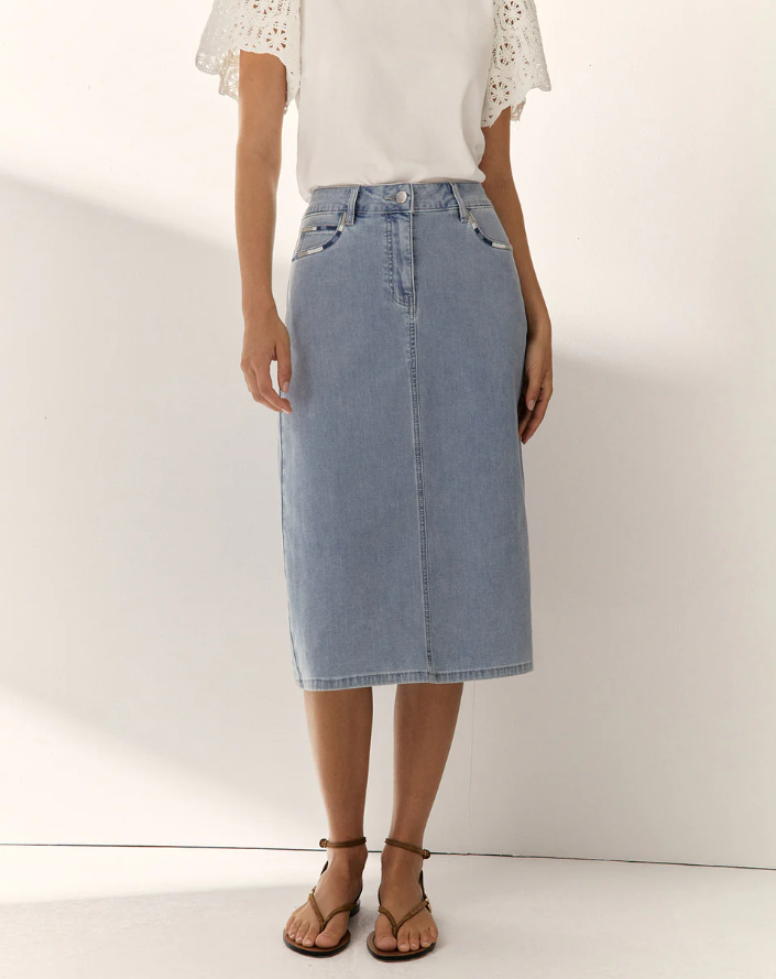Gonna Midi In Denim Leggero