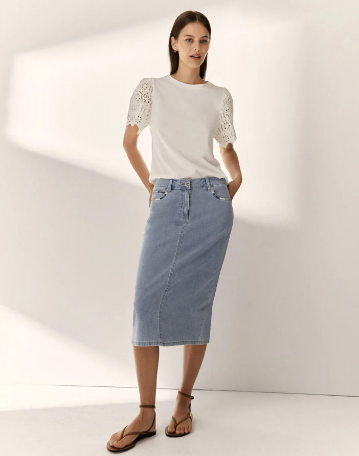 Gonna Midi In Denim Leggero