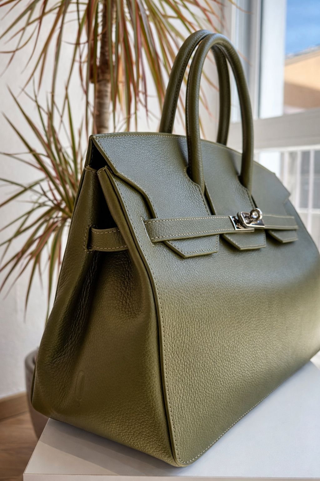 Borsa Modello Birkin in Vera Pelle Olive - Verde