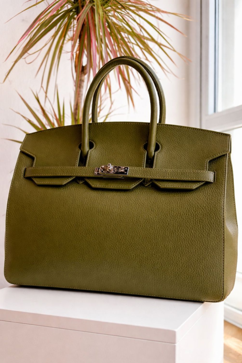 Borsa Modello Birkin in Vera Pelle Olive - Verde