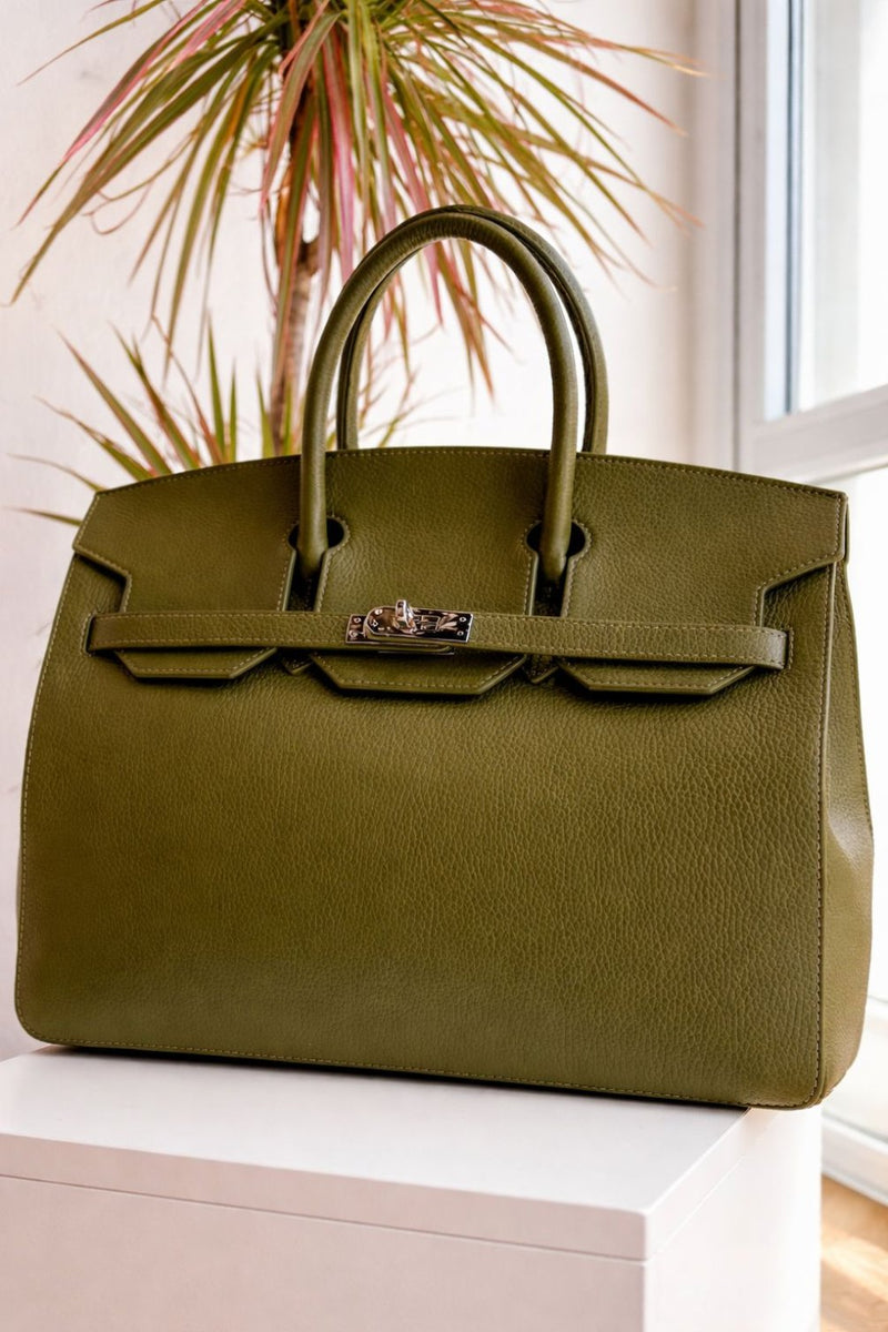 Borsa Modello Birkin in Vera Pelle Olive - Verde