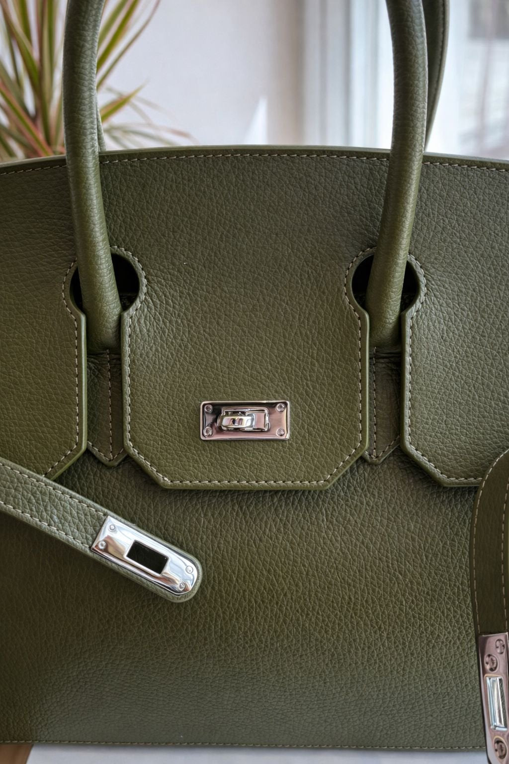 Borsa Modello Birkin in Vera Pelle Olive - Verde