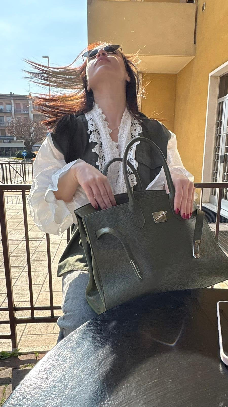 Borsa Modello Birkin in Vera Pelle Olive - Verde
