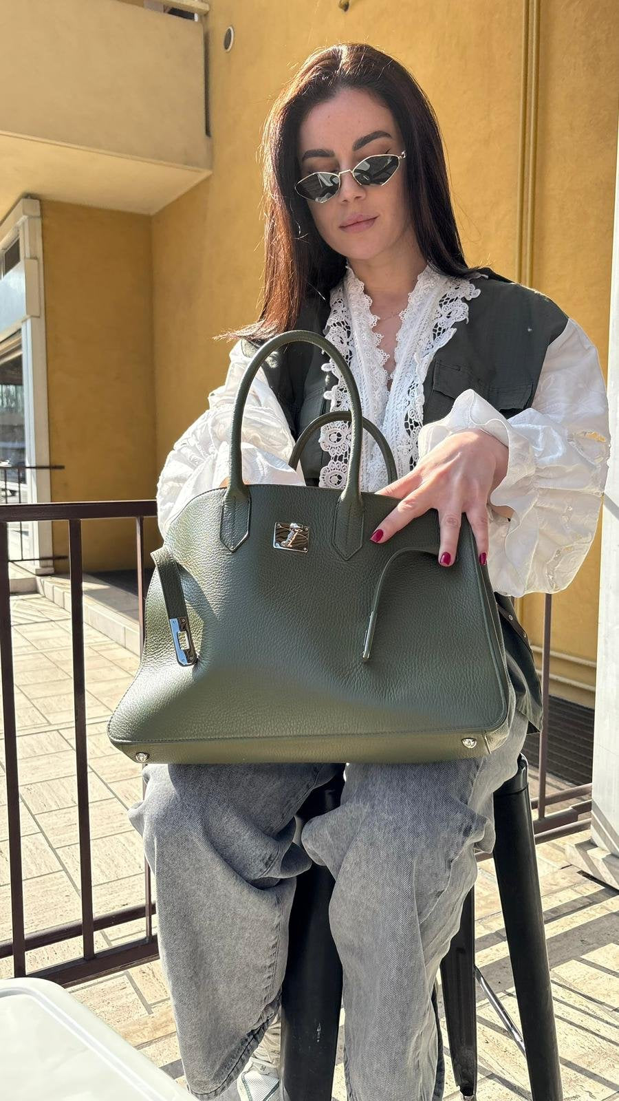 Borsa Modello Birkin in Vera Pelle Olive - Verde