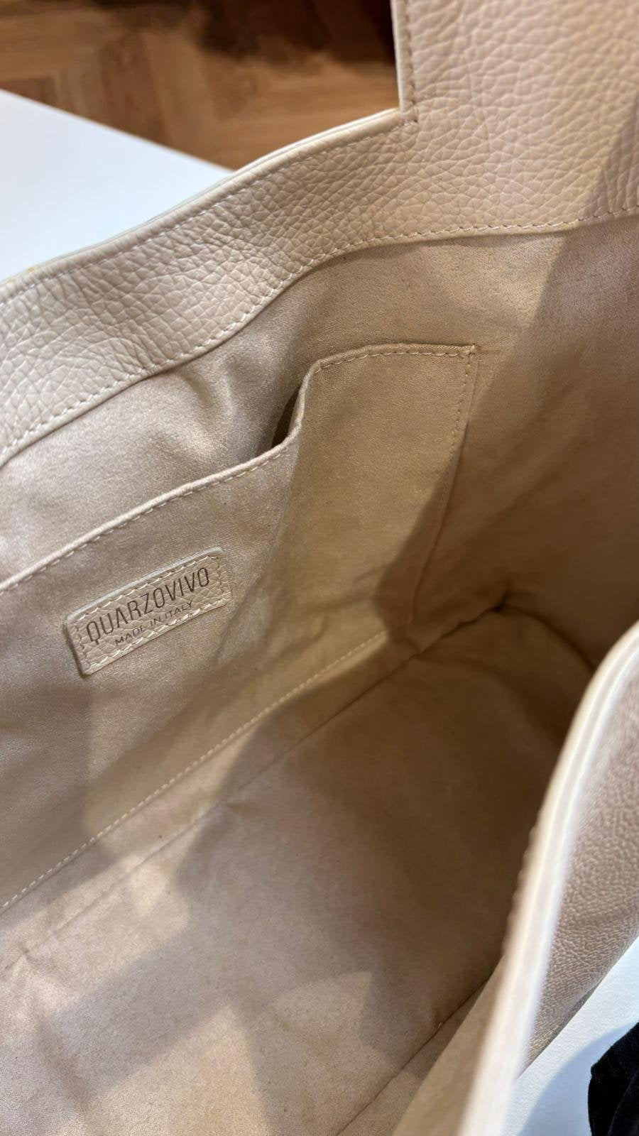 Borsa Tote Quarzovivo – Pelle Bottolata Crema Panna