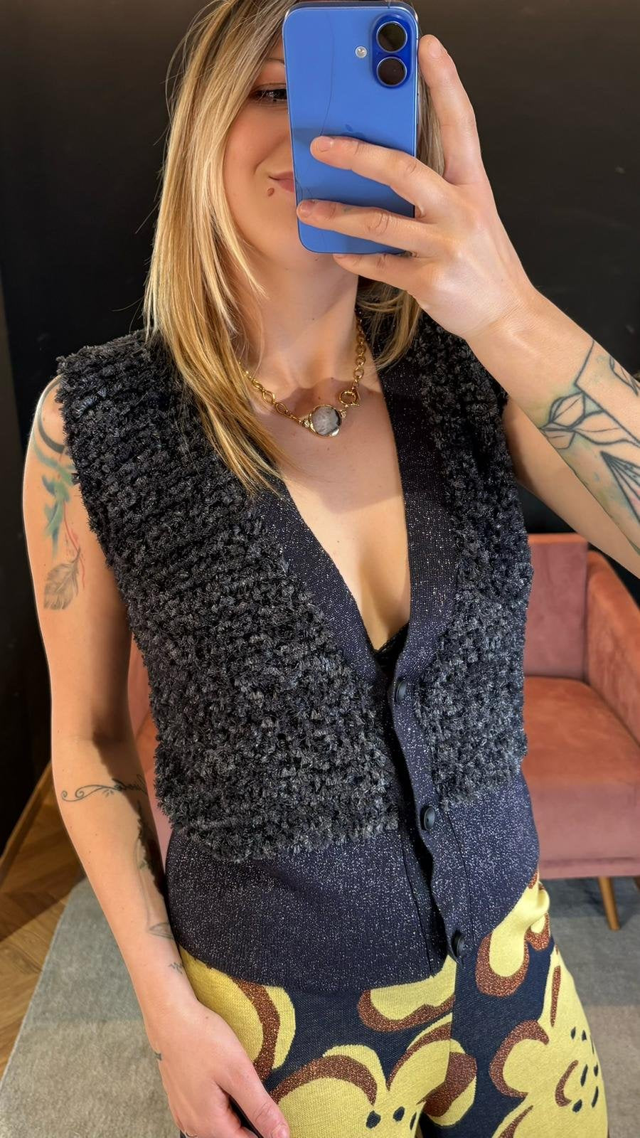 Gilet Lurex & Bouclé Blu – Chiara Bertani