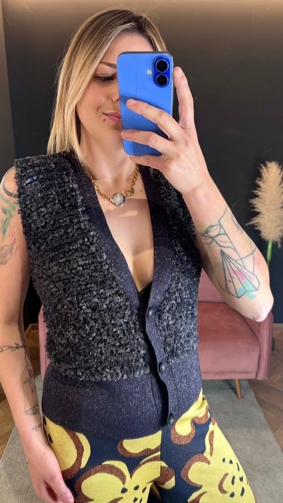 Gilet Lurex & Bouclé Blu – Chiara Bertani