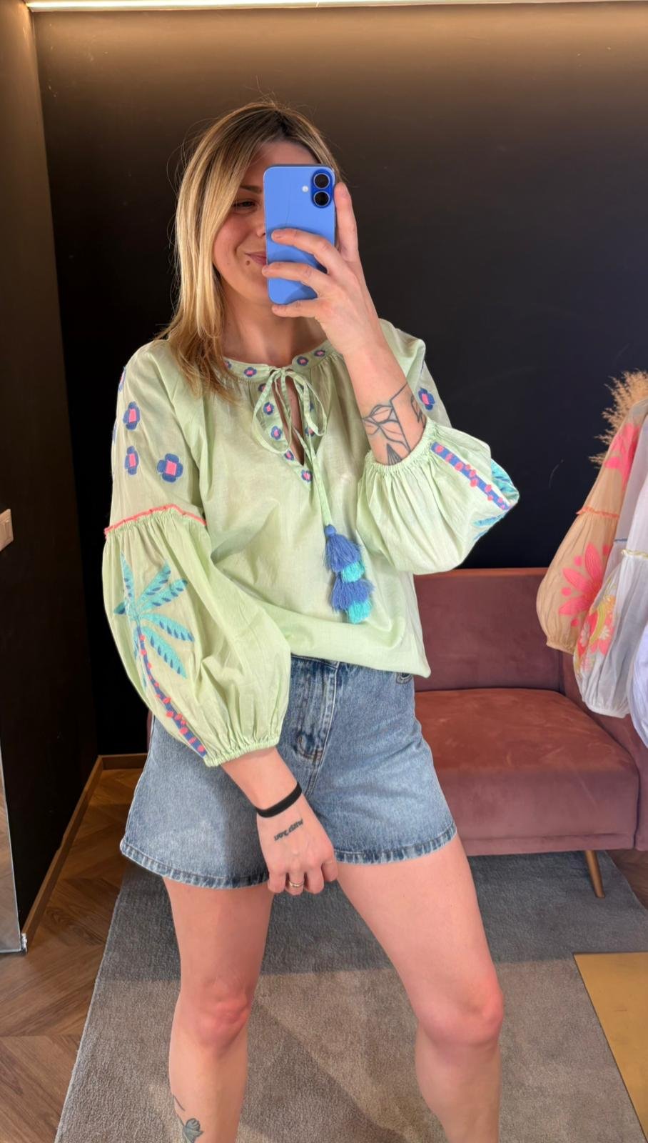 Blusa Palm Ricamata Verde