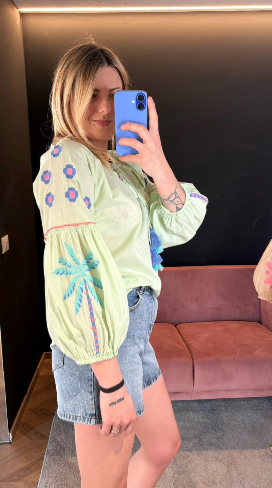 Blusa Palm Ricamata Verde
