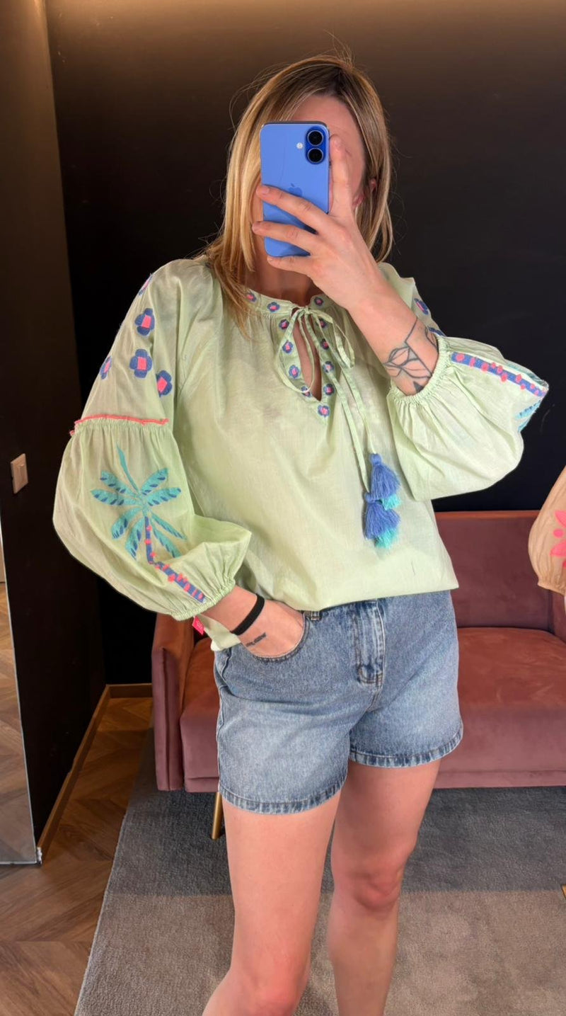 Blusa Palm Ricamata Verde