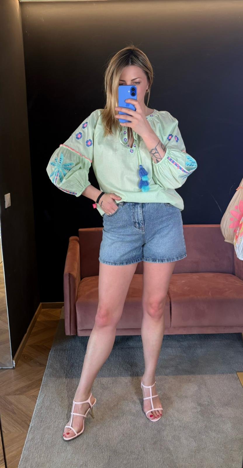 Blusa Palm Ricamata Verde