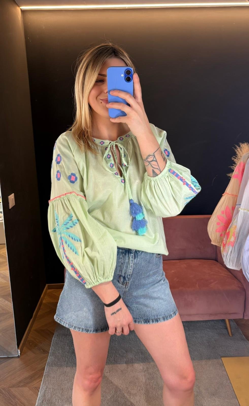 Blusa Palm Ricamata Verde