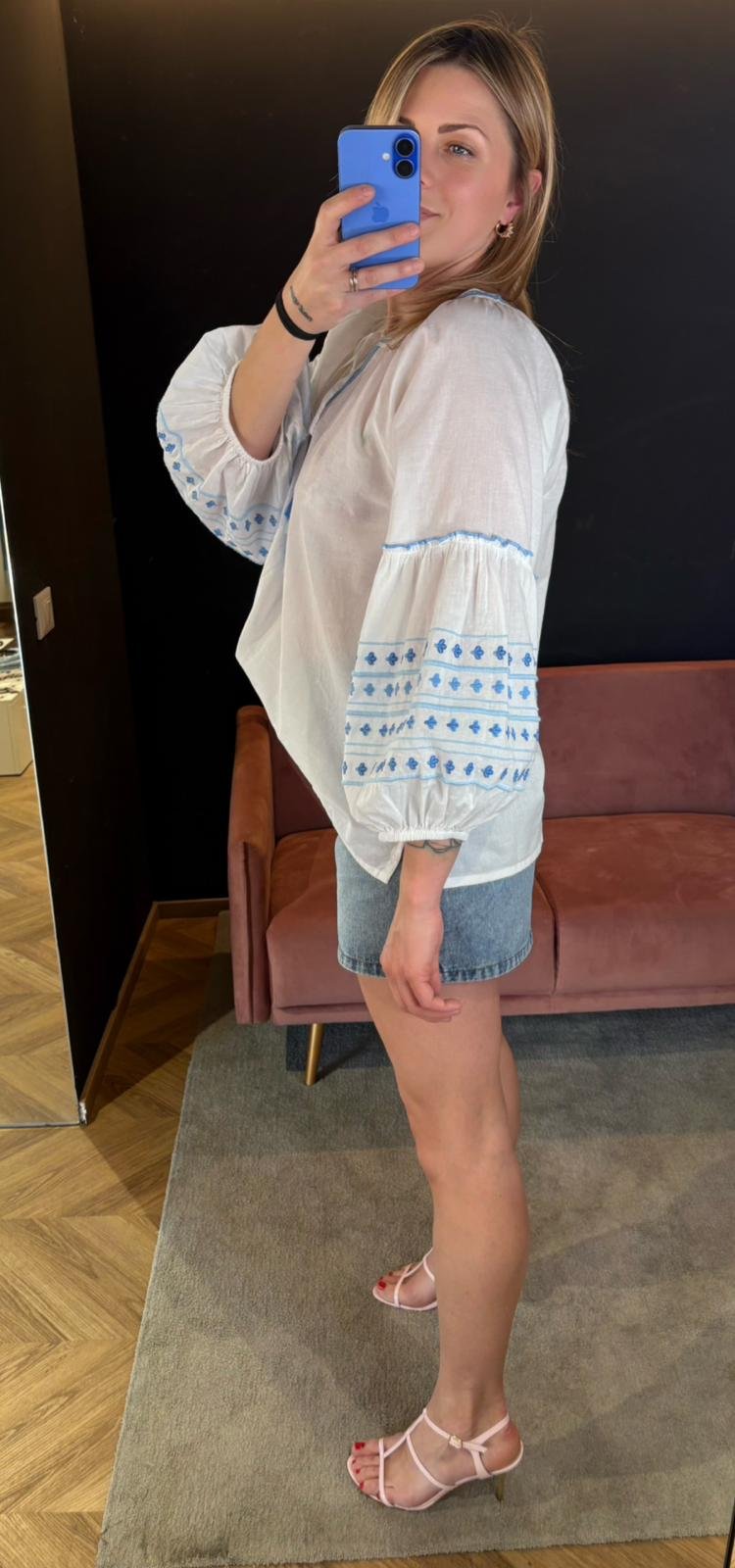 Blusa Mini Flower Ricamata Azzurra
