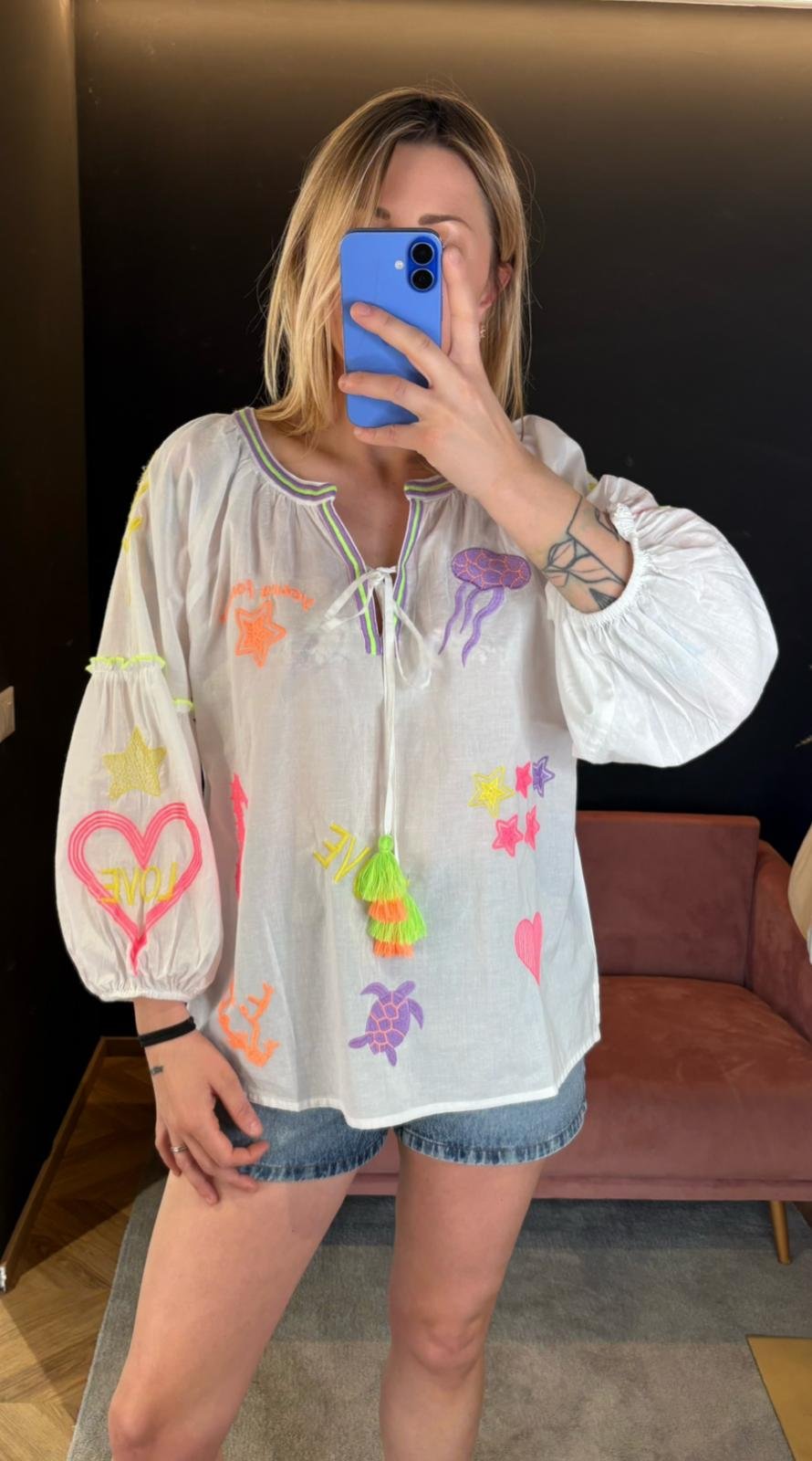 Blusa Ocean Ricamata Multicolor