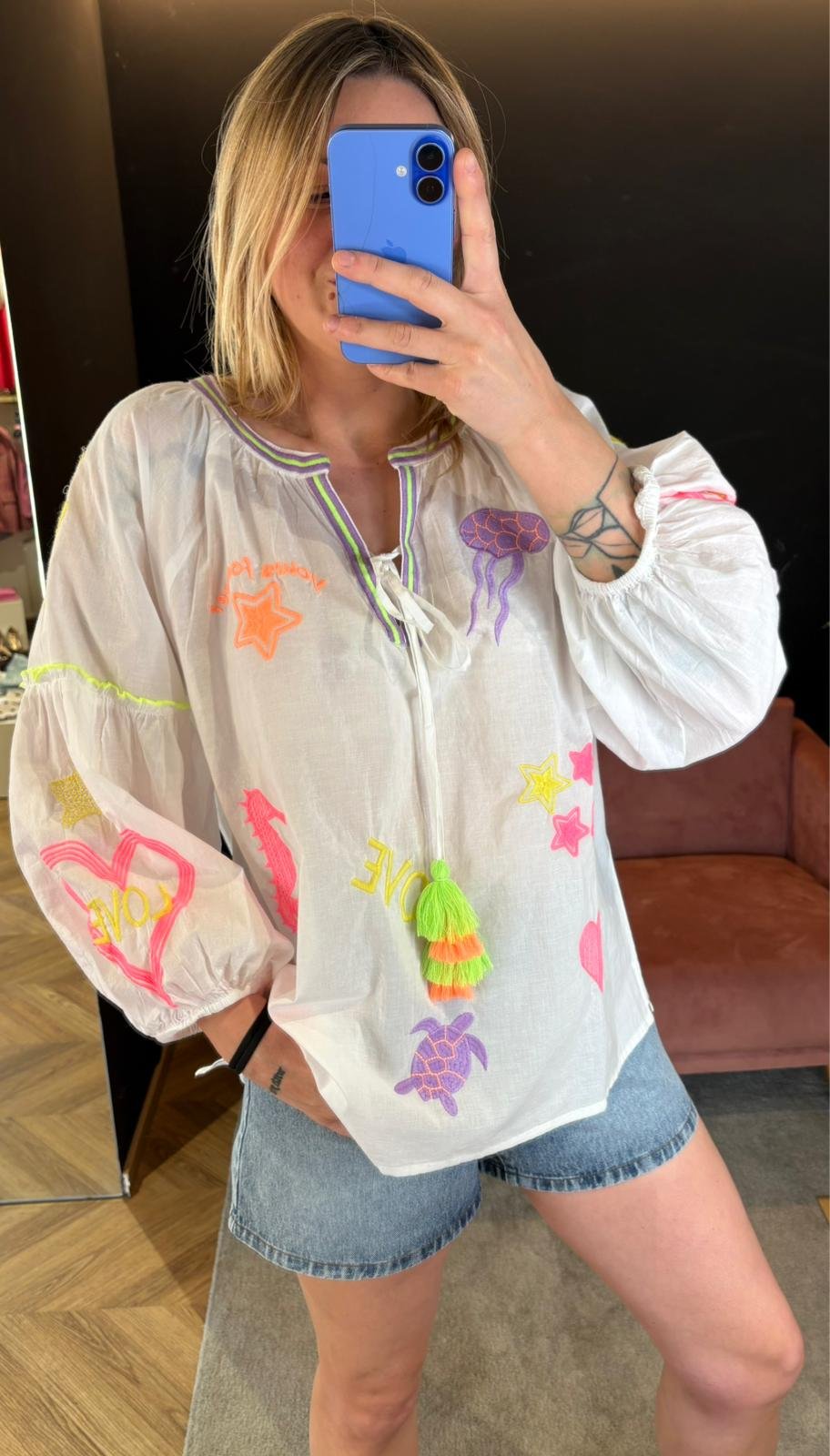 Blusa Ocean Ricamata Multicolor