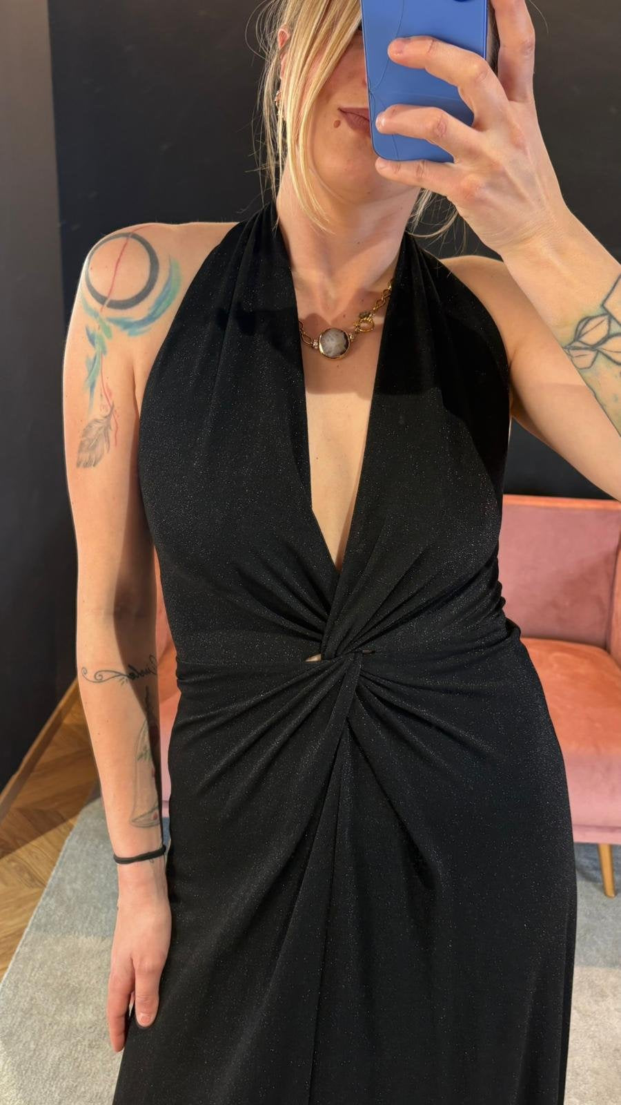 Abito lungo nero lurex
