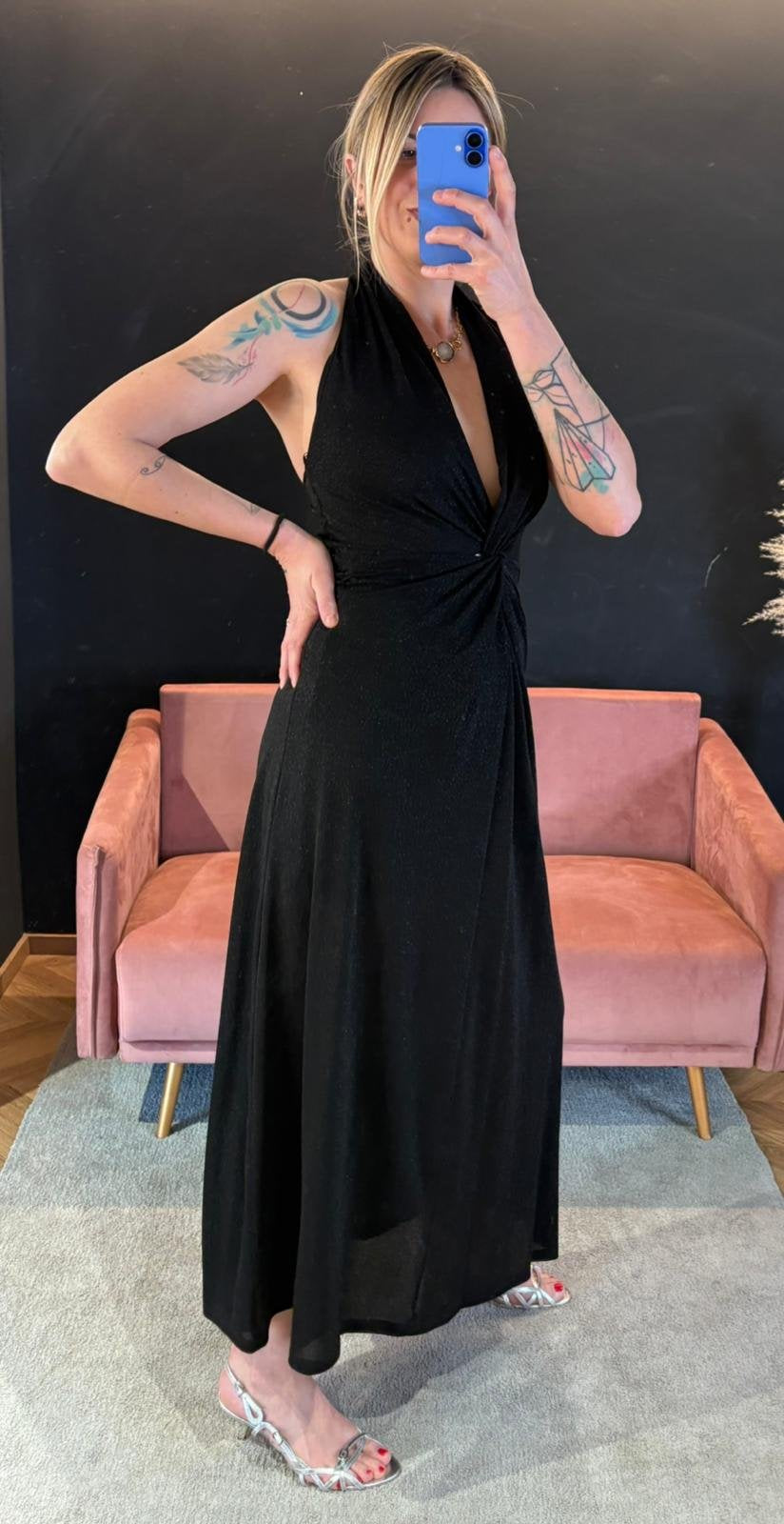 Abito lungo nero lurex