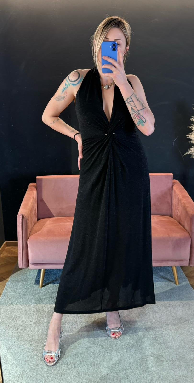 Abito lungo nero lurex