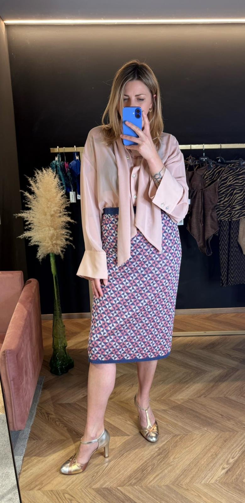 Gonna midi geometrica con lurex
