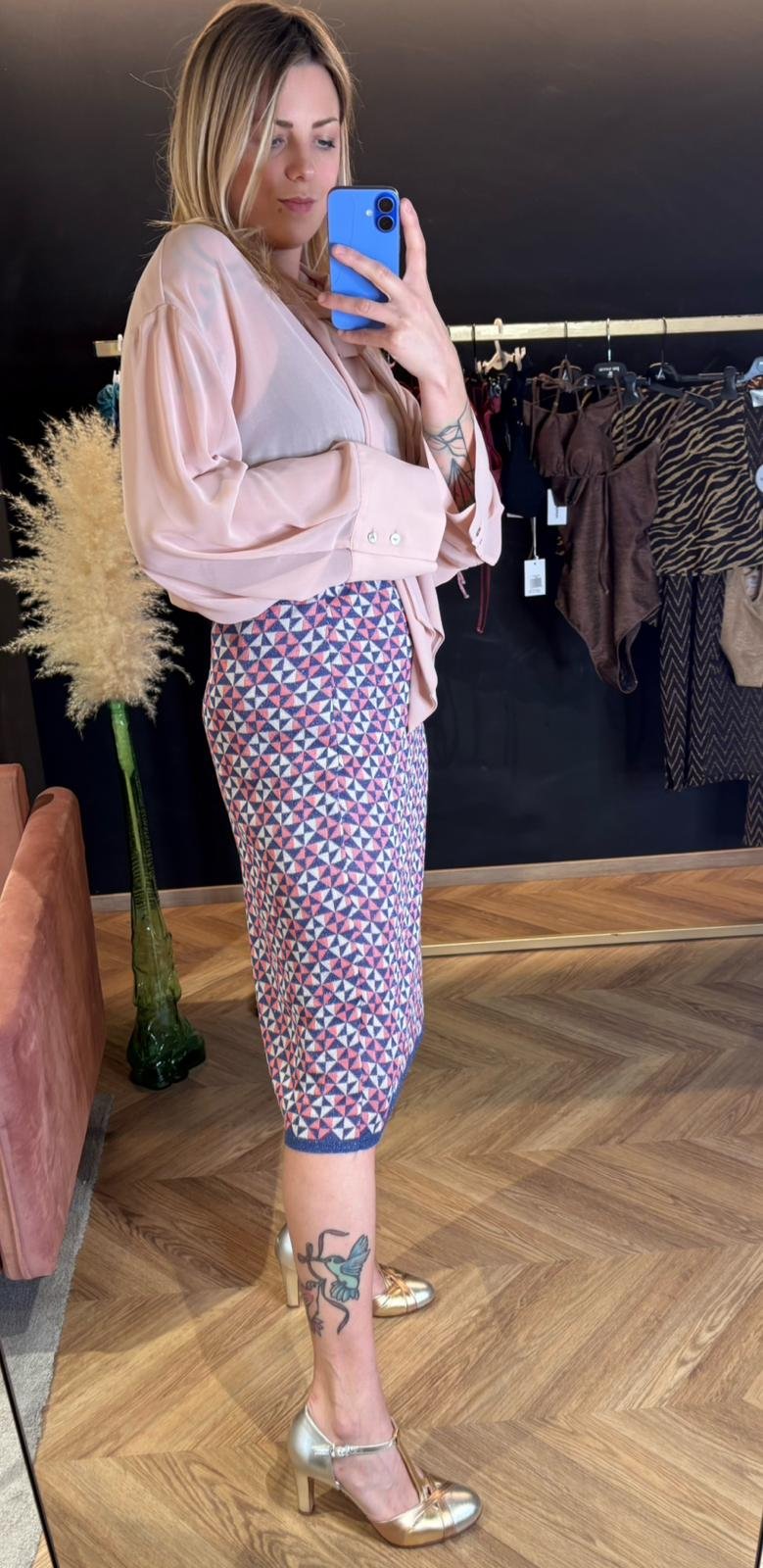 Gonna midi geometrica con lurex
