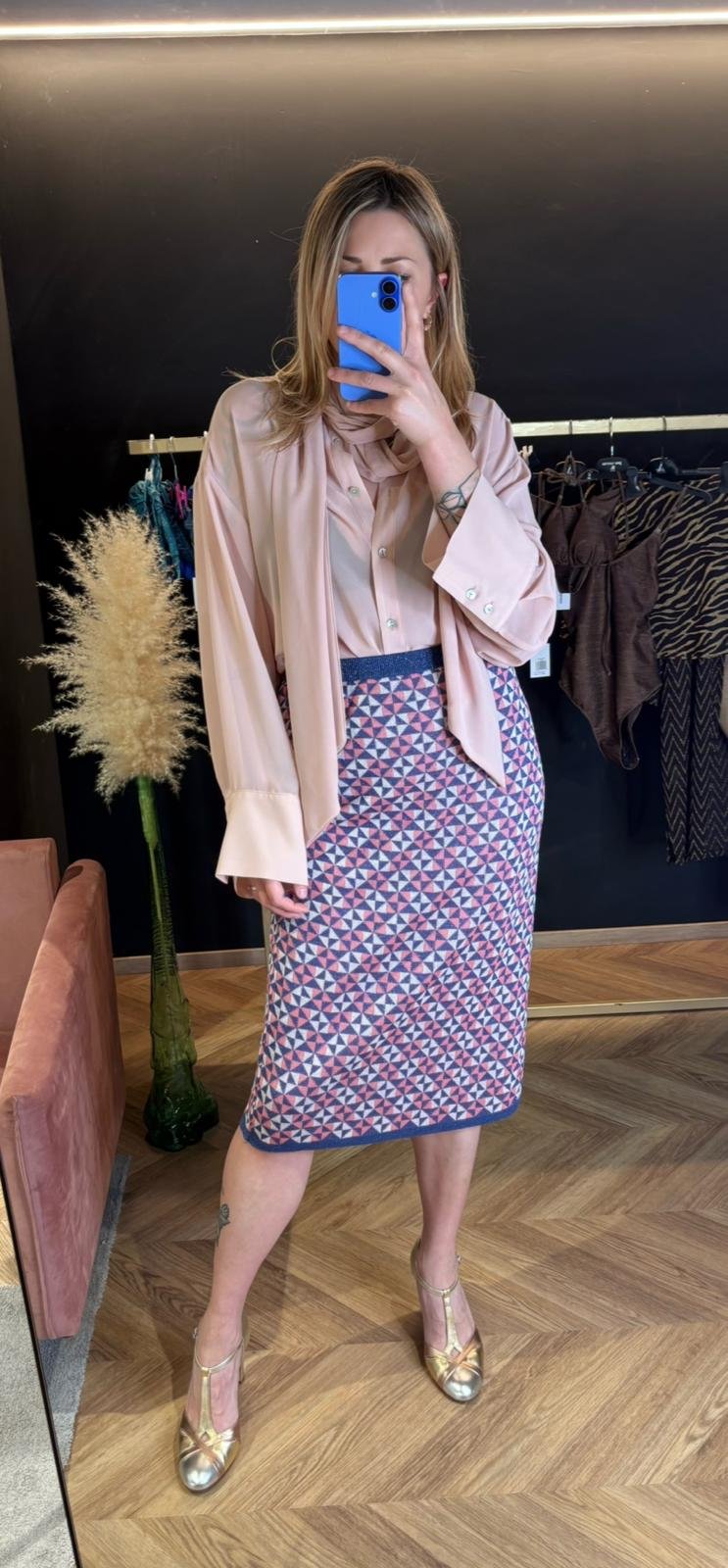 Gonna midi geometrica con lurex
