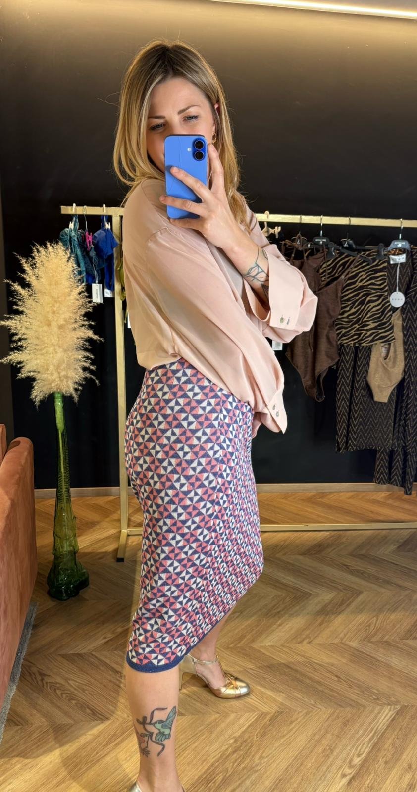 Gonna midi geometrica con lurex