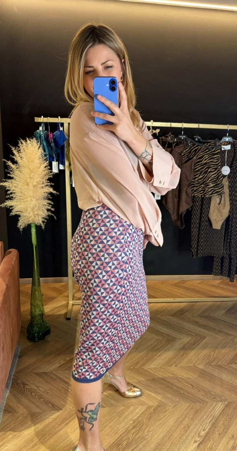 Gonna midi geometrica con lurex