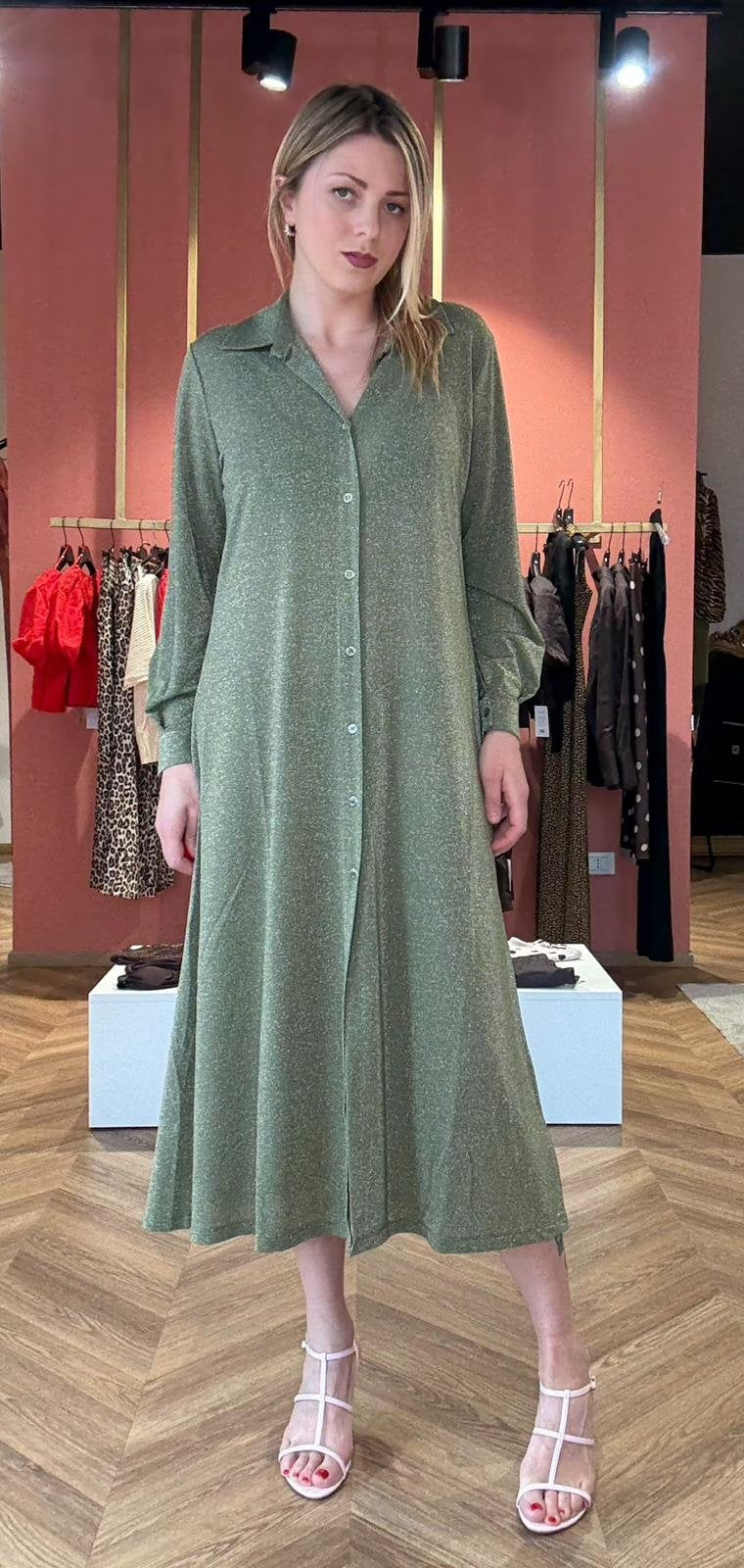 Chemisier Livio verde lurex – abito camicia Made in Italy