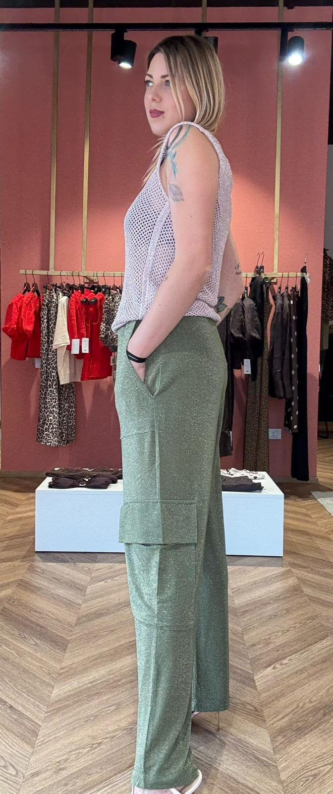 Pantalone Cargo Lurex Verde “Liam”